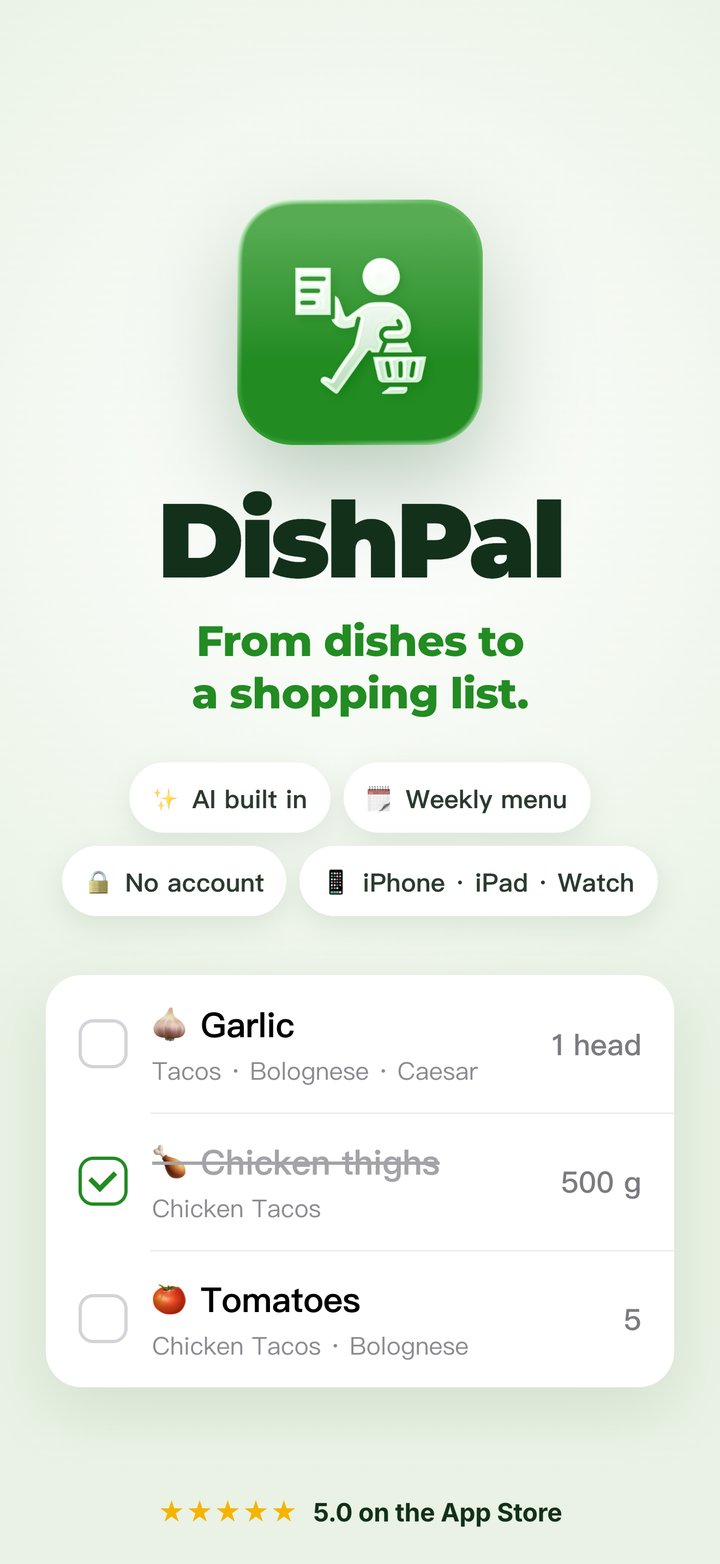 DishPal — from dishes to a shopping list, on iPhone, iPad and Apple Watch