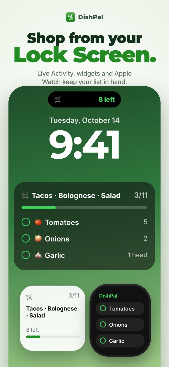 Shopping list on the Lock Screen, in the Dynamic Island and on Apple Watch